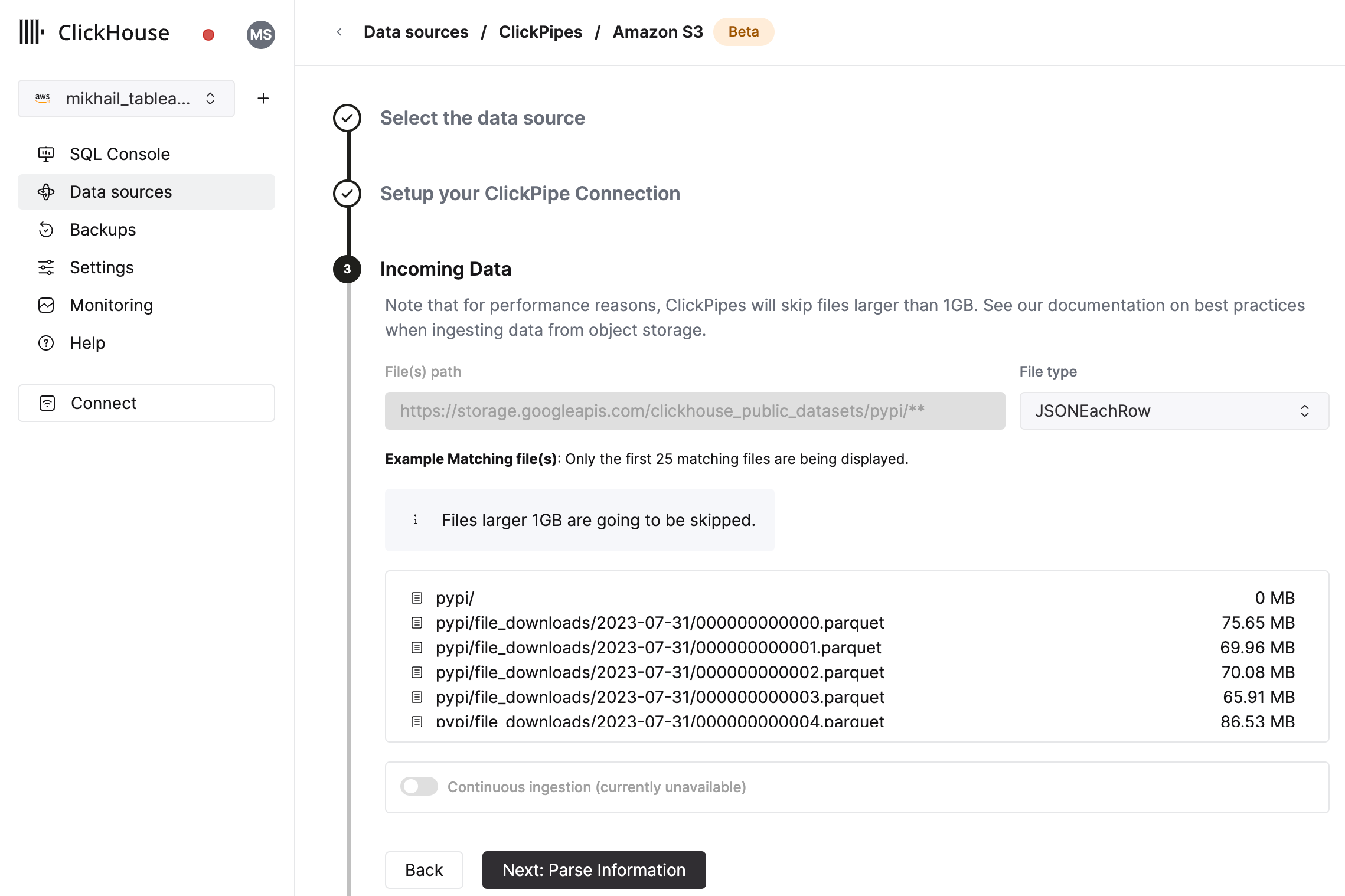 Set data format and topic